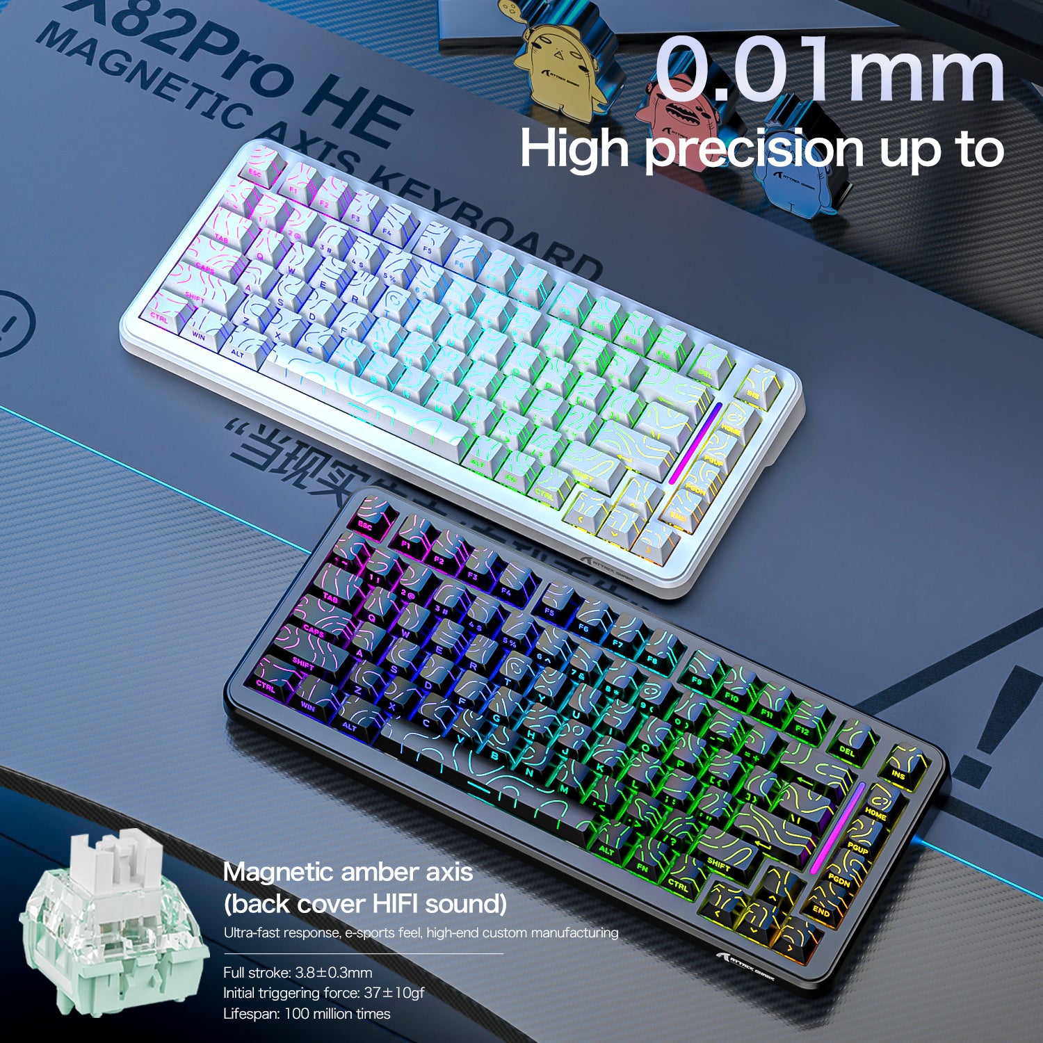 ATTACK SHARK X82PRO HE Wireless Rapid Trigger Gaming Keyboard Magnetic Switch