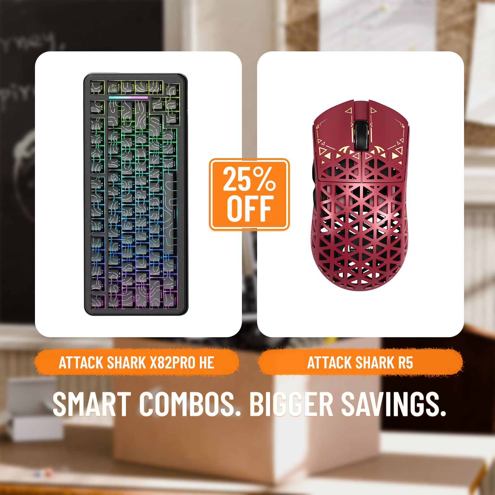 Pack clavier ATTACK SHARK X82PRO HE à déclenchement rapide et souris de jeu sans fil en fibre de carbone R5