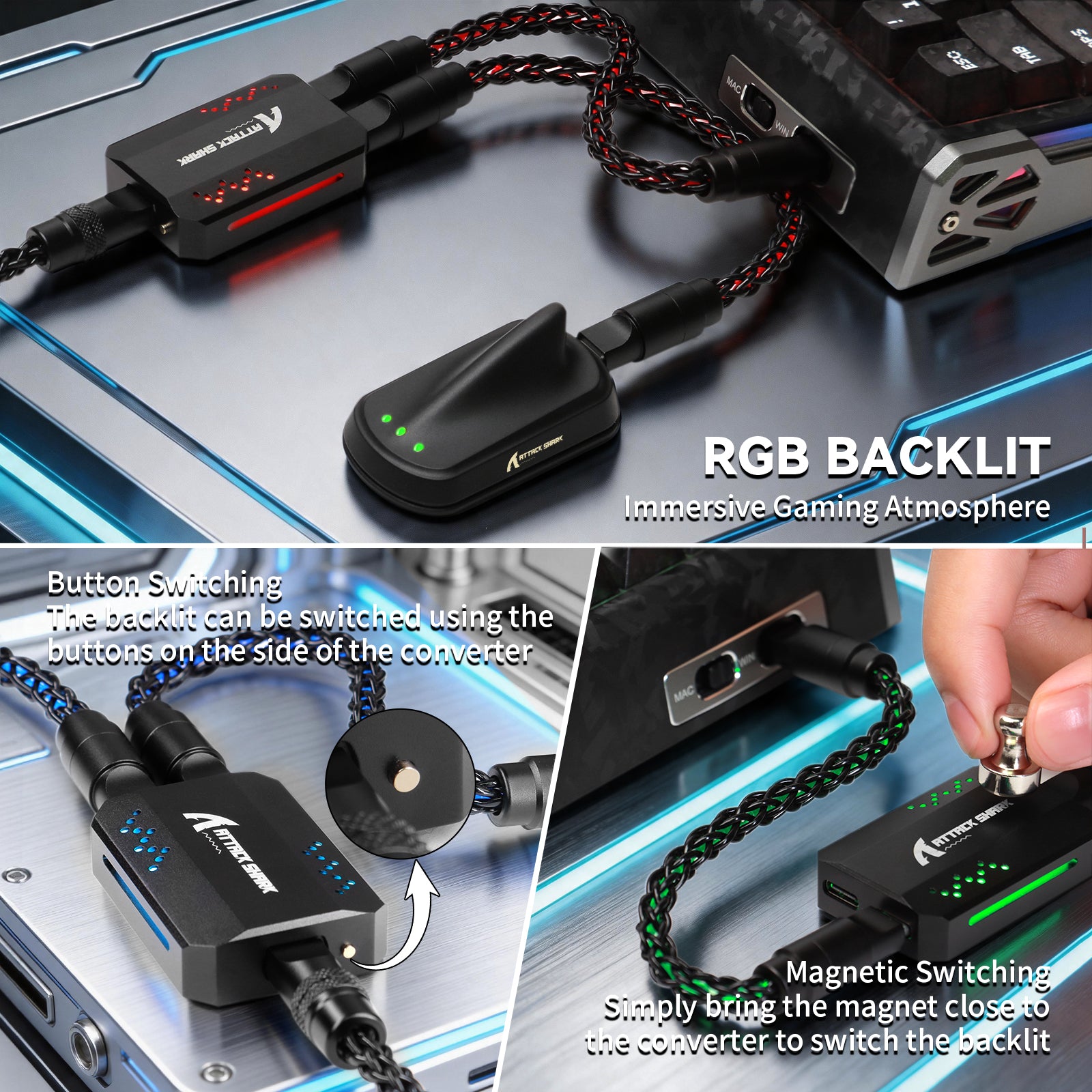 Câble 2-en-1 Type C ATTACK SHARK C07 PRO pour clavier/souris de jeu 8KHz