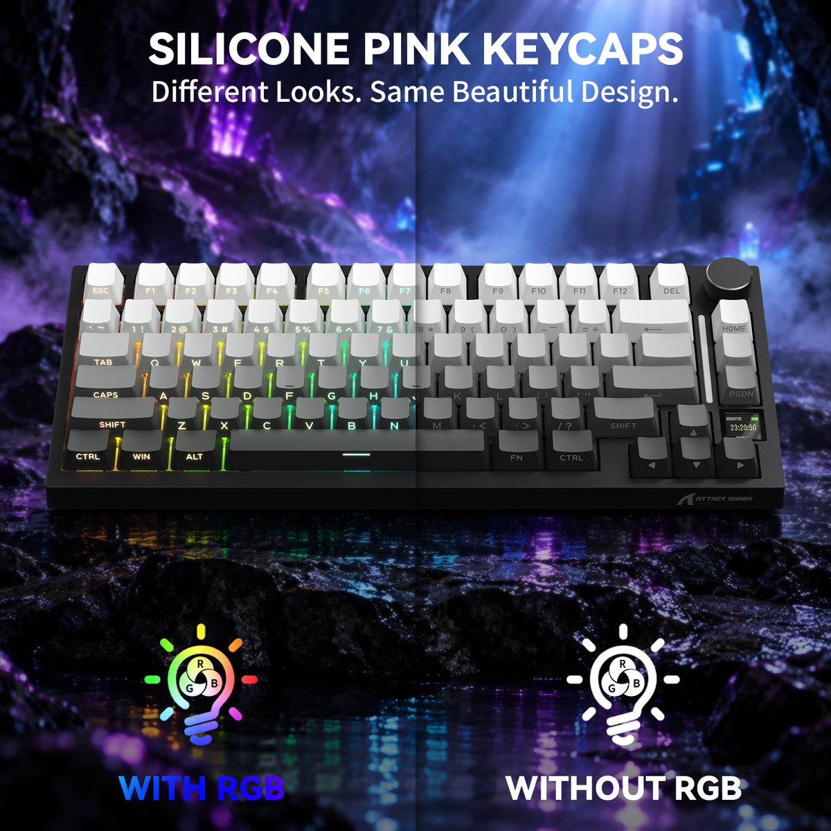 ATTACK SHARK SK06, 135 touches, touches translucides, ANSI/ISO