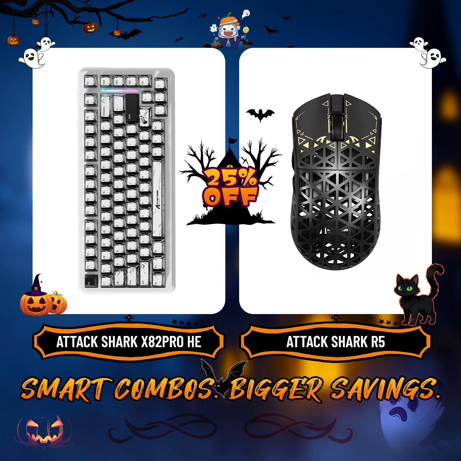 ATTACK SHARK X82PRO HE Rapid Trigger-Tastatur + R5 Carbon Fiber Wireless Gaming-Maus im Bundle