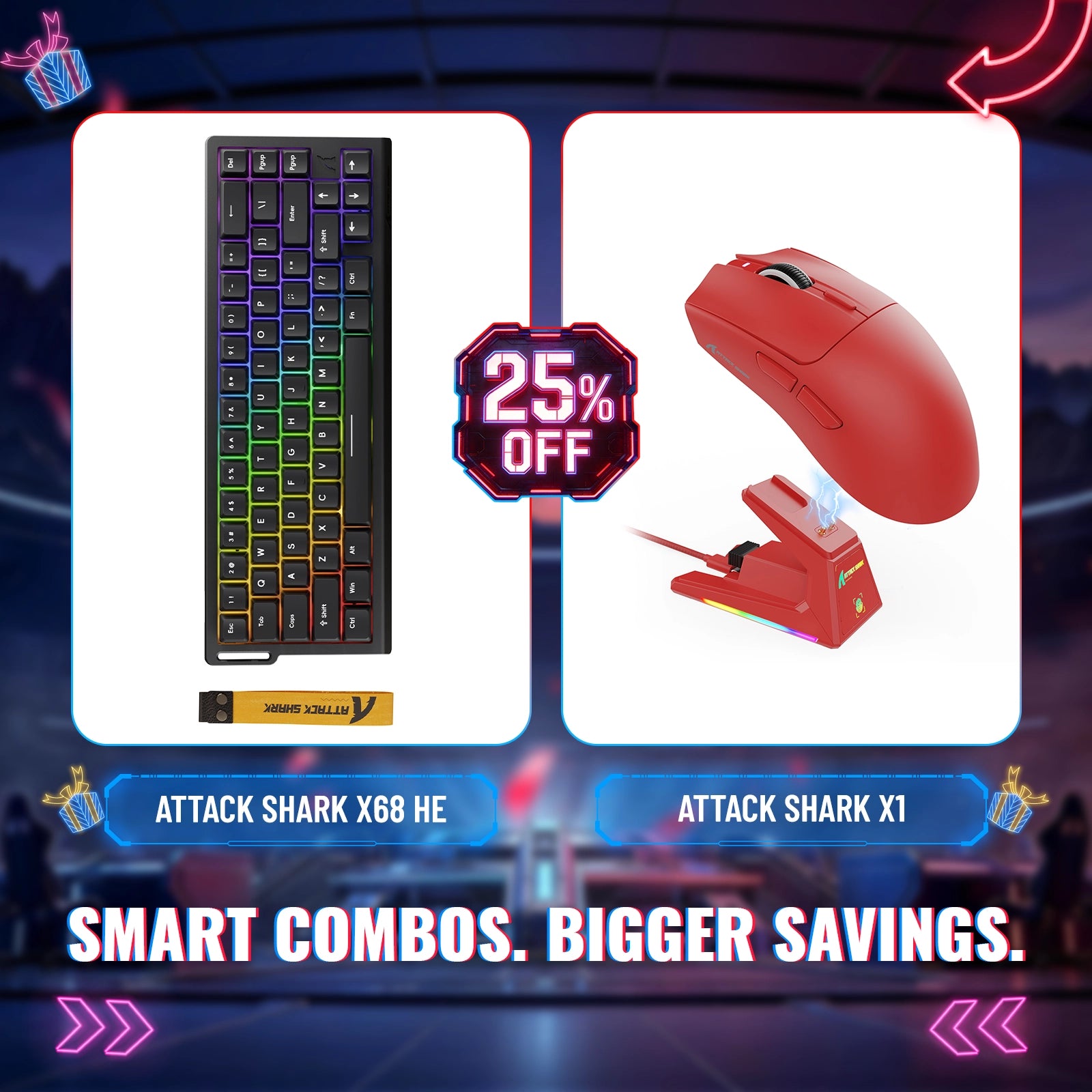 Teclado para jogos ATTACK SHARK X68HE Rapid Trigger + Mouse sem fio X1