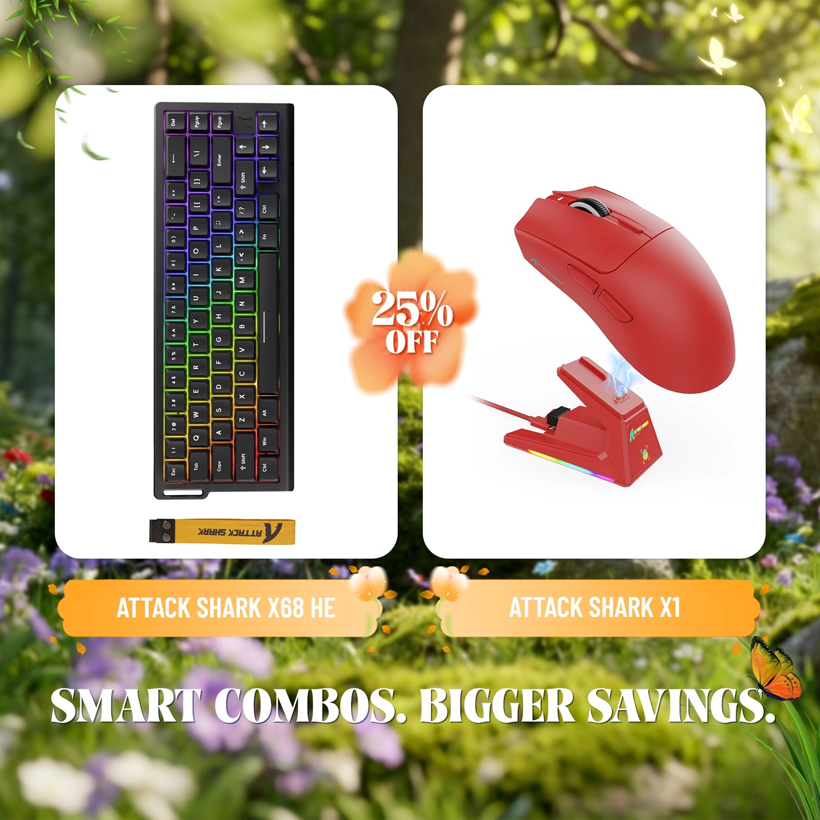 ATTACK SHARK X68HE Rapid Trigger-Tastatur + X1 Wireless Gaming-Maus im Bundle