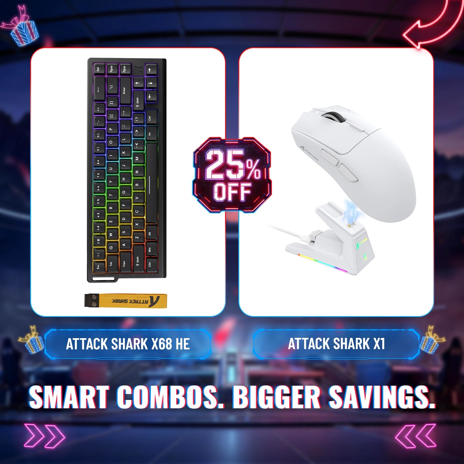 Teclado para jogos ATTACK SHARK X68HE Rapid Trigger + Mouse sem fio X1