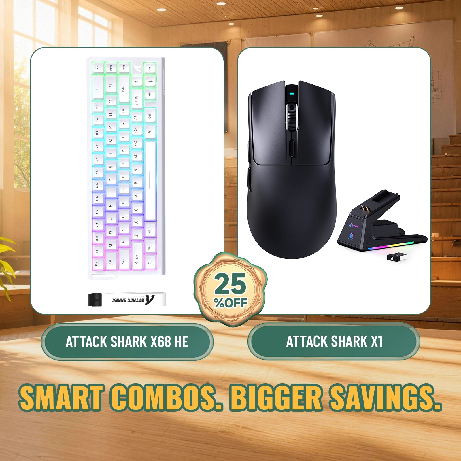 Paquete ATTACK SHARK X68HE teclado Rapid Trigger + ratón para juegos inalámbrico X1