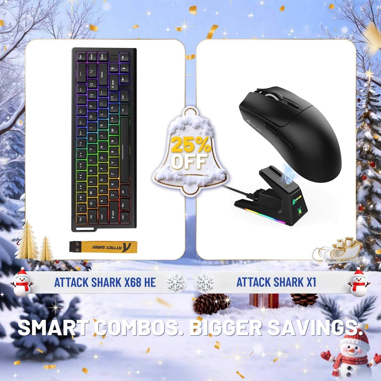 Paquete de teclado de disparo rápido ATTACK SHARK X68HE + ratón inalámbrico para juegos X1