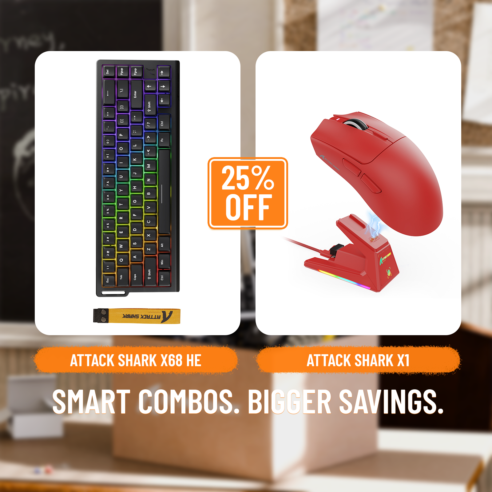 Pack clavier à déclenchement rapide ATTACK SHARK X68HE + souris de jeu sans fil X1