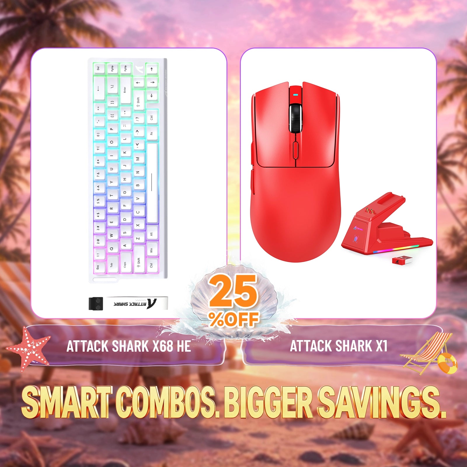 ATTACK SHARK X68HE Klawiatura z szybkim wyzwalaczem + zestaw bezprzewodowej myszy do gier X1