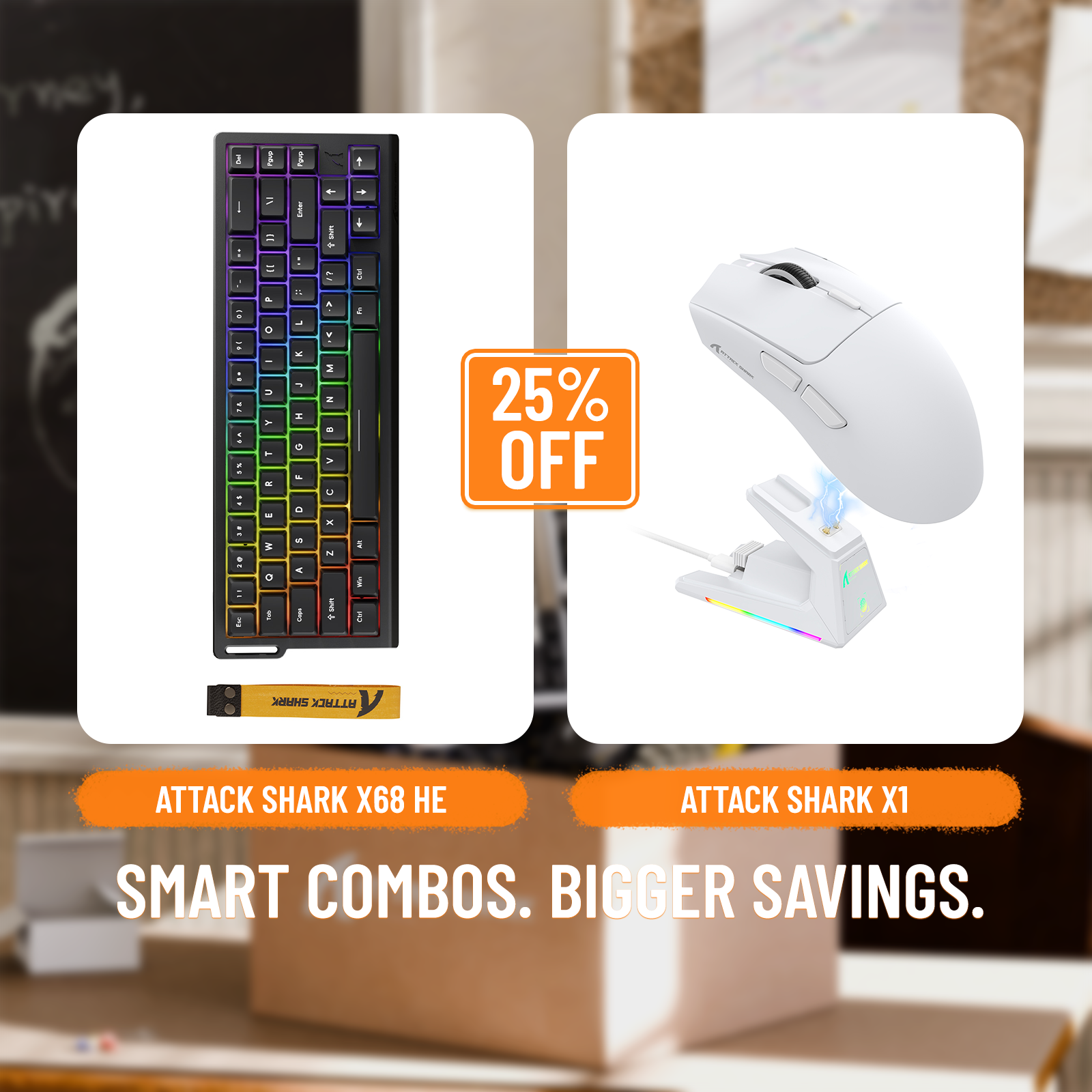Pack clavier à déclenchement rapide ATTACK SHARK X68HE + souris de jeu sans fil X1