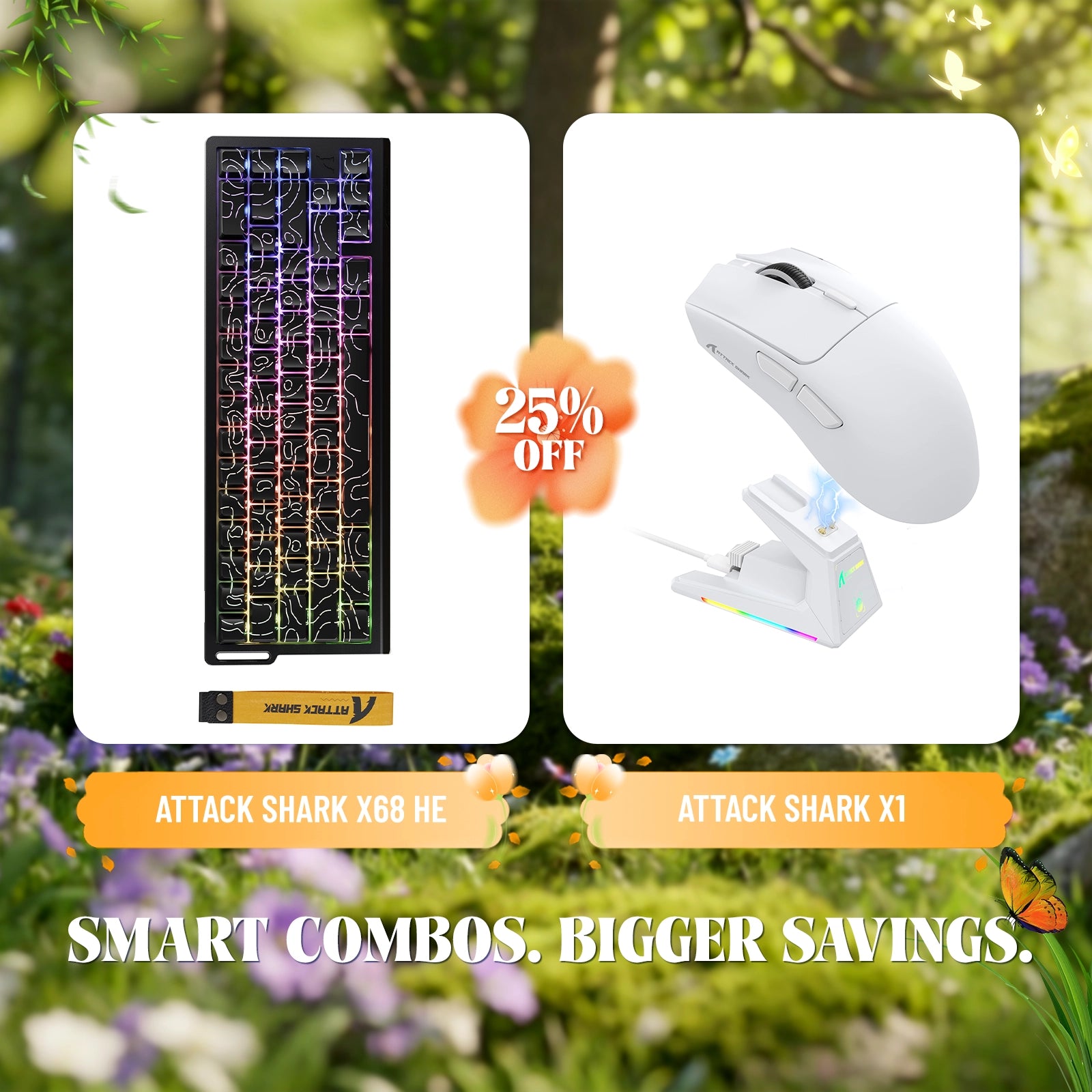 ATTACK SHARK X68HE Rapid Trigger-Tastatur + X1 Wireless Gaming-Maus im Bundle