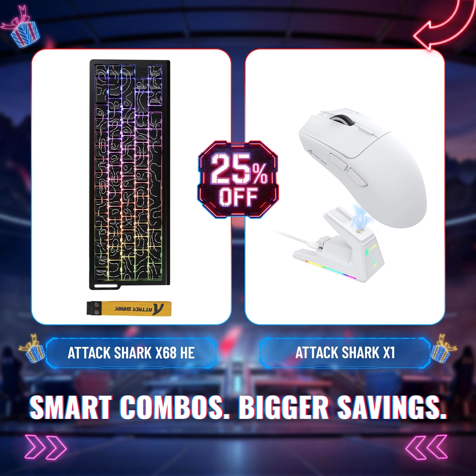 Teclado para jogos ATTACK SHARK X68HE Rapid Trigger + Mouse sem fio X1