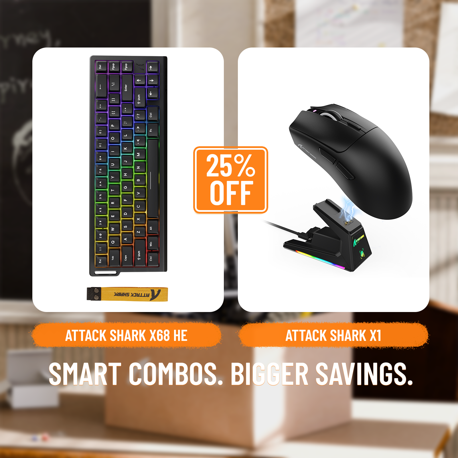Pack clavier à déclenchement rapide ATTACK SHARK X68HE + souris de jeu sans fil X1