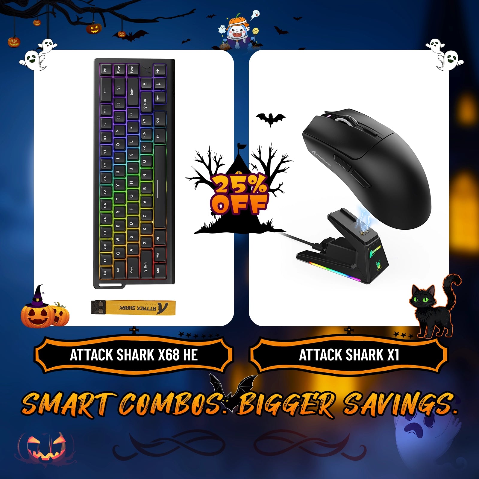 ATTACK SHARK X68HE Rapid Trigger Keyboard + X1 Wireless Gaming Mouse Bundle