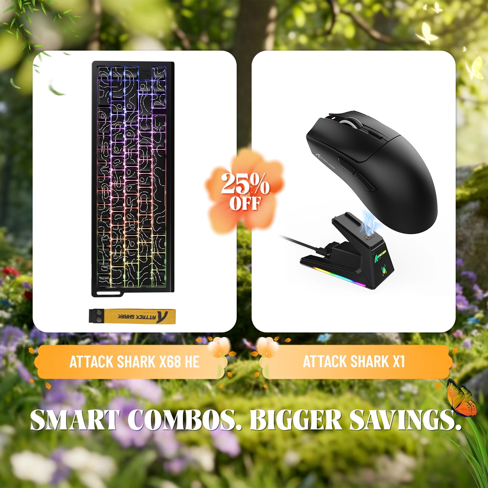 ATTACK SHARK X68HE Rapid Trigger-Tastatur + X1 Wireless Gaming-Maus im Bundle