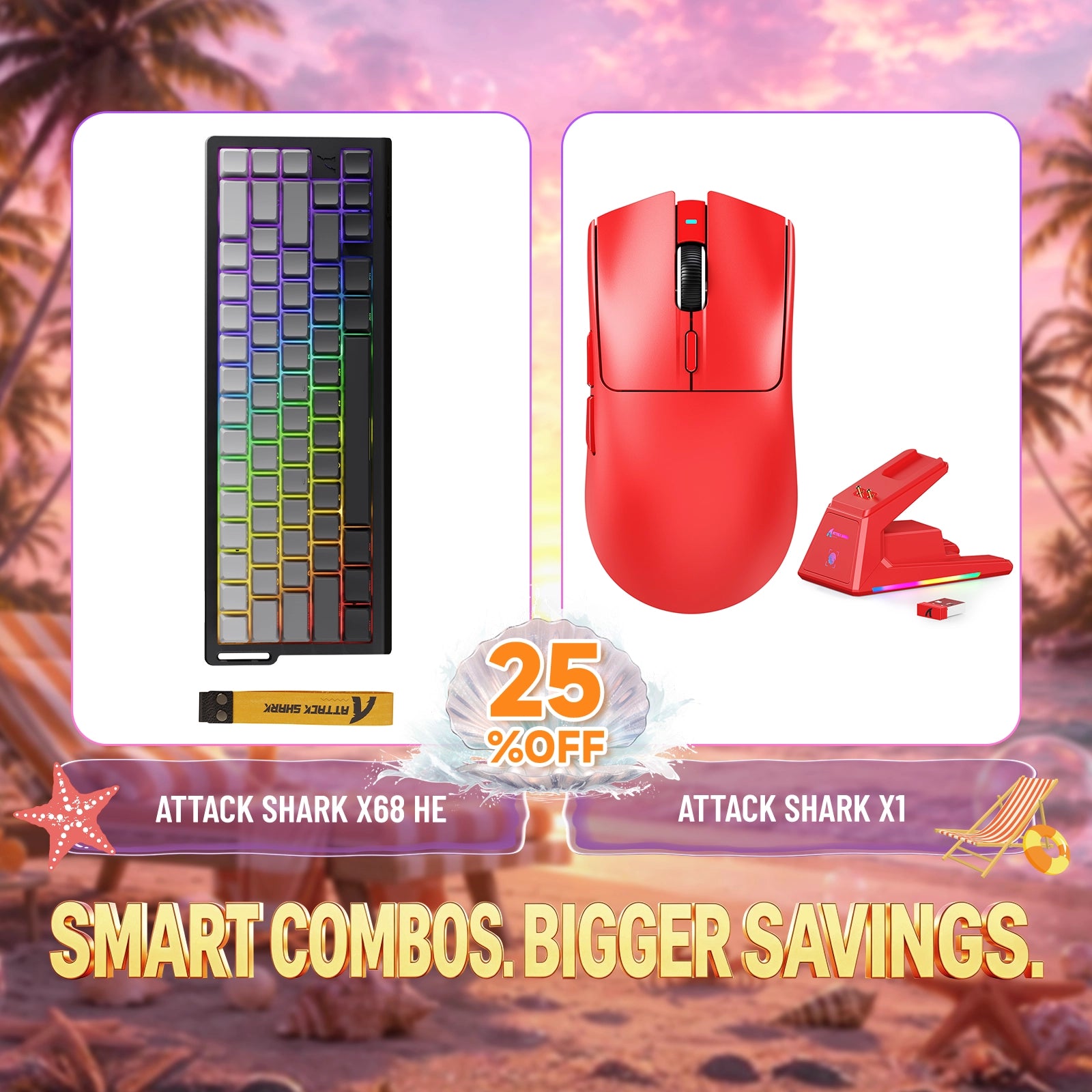 ATTACK SHARK X68HE Klawiatura z szybkim wyzwalaczem + zestaw bezprzewodowej myszy do gier X1