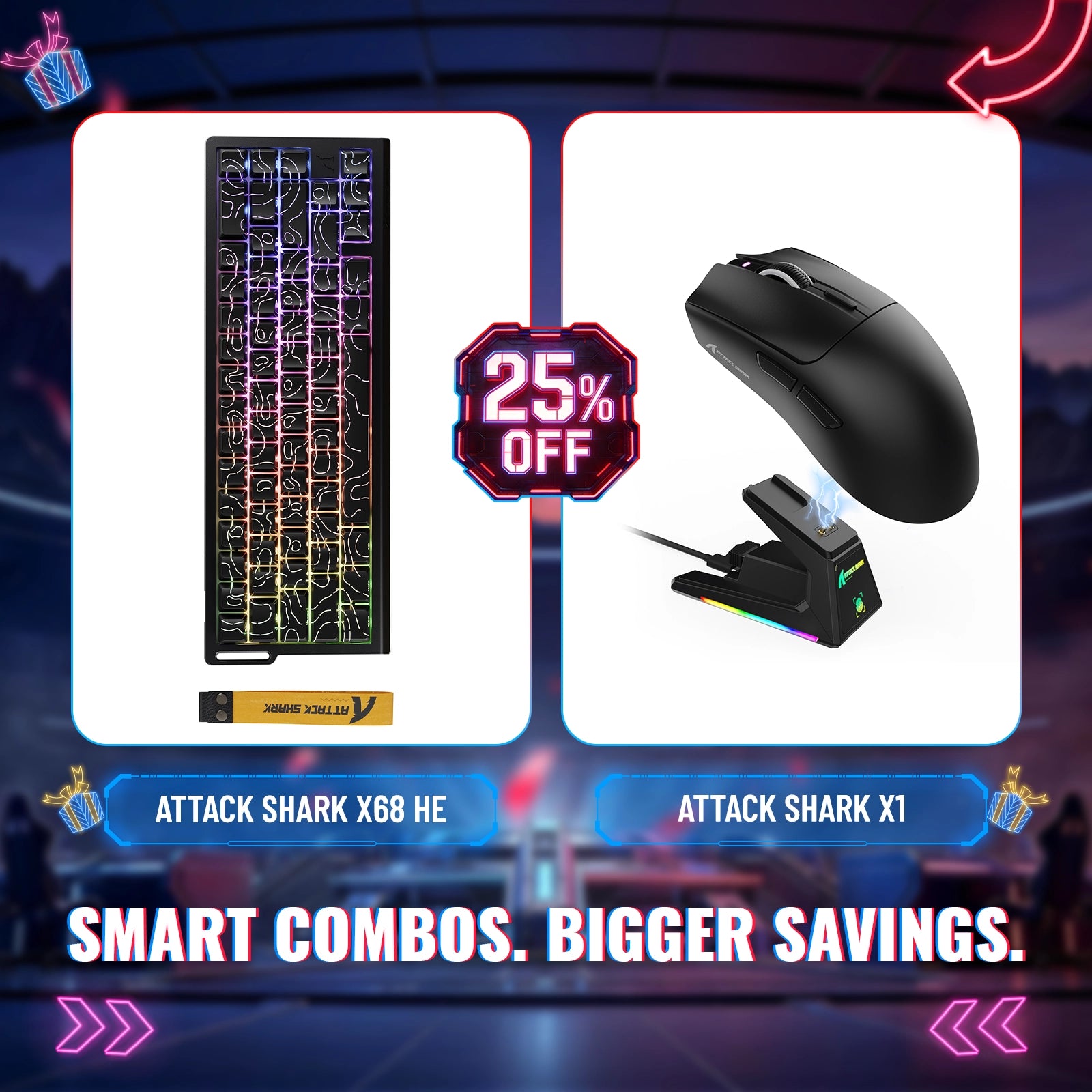 Teclado para jogos ATTACK SHARK X68HE Rapid Trigger + Mouse sem fio X1