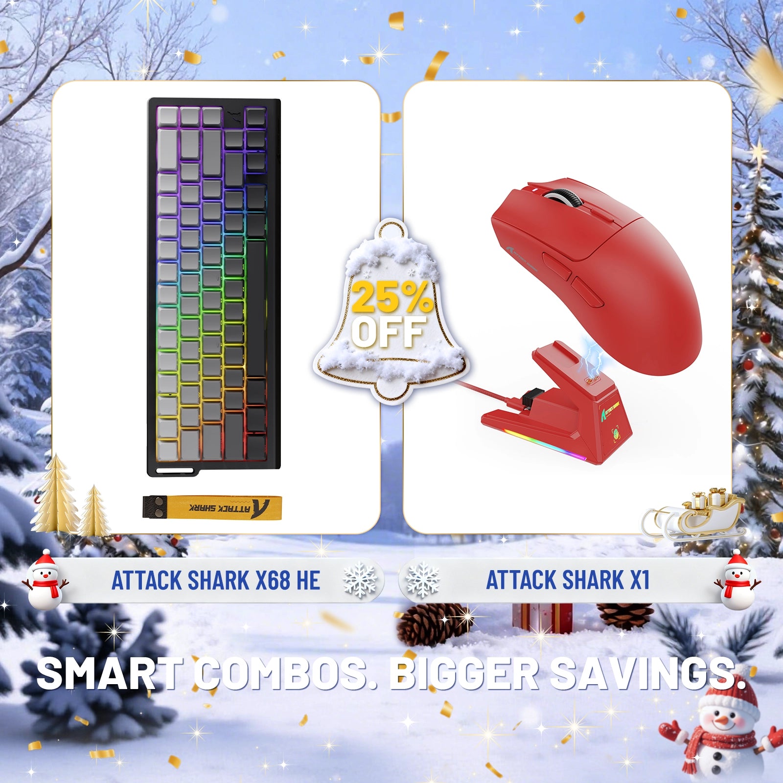 Paquete de teclado de disparo rápido ATTACK SHARK X68HE + ratón inalámbrico para juegos X1