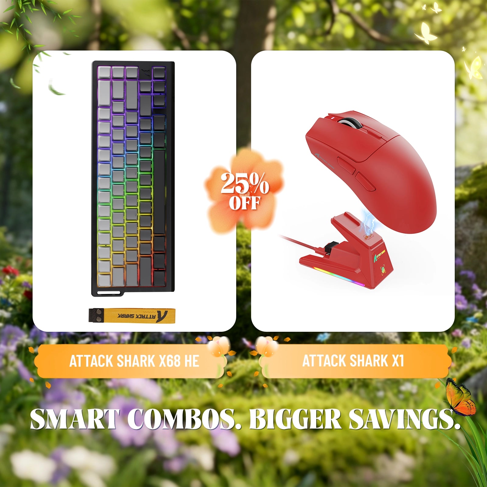 ATTACK SHARK X68HE Rapid Trigger-Tastatur + X1 Wireless Gaming-Maus im Bundle