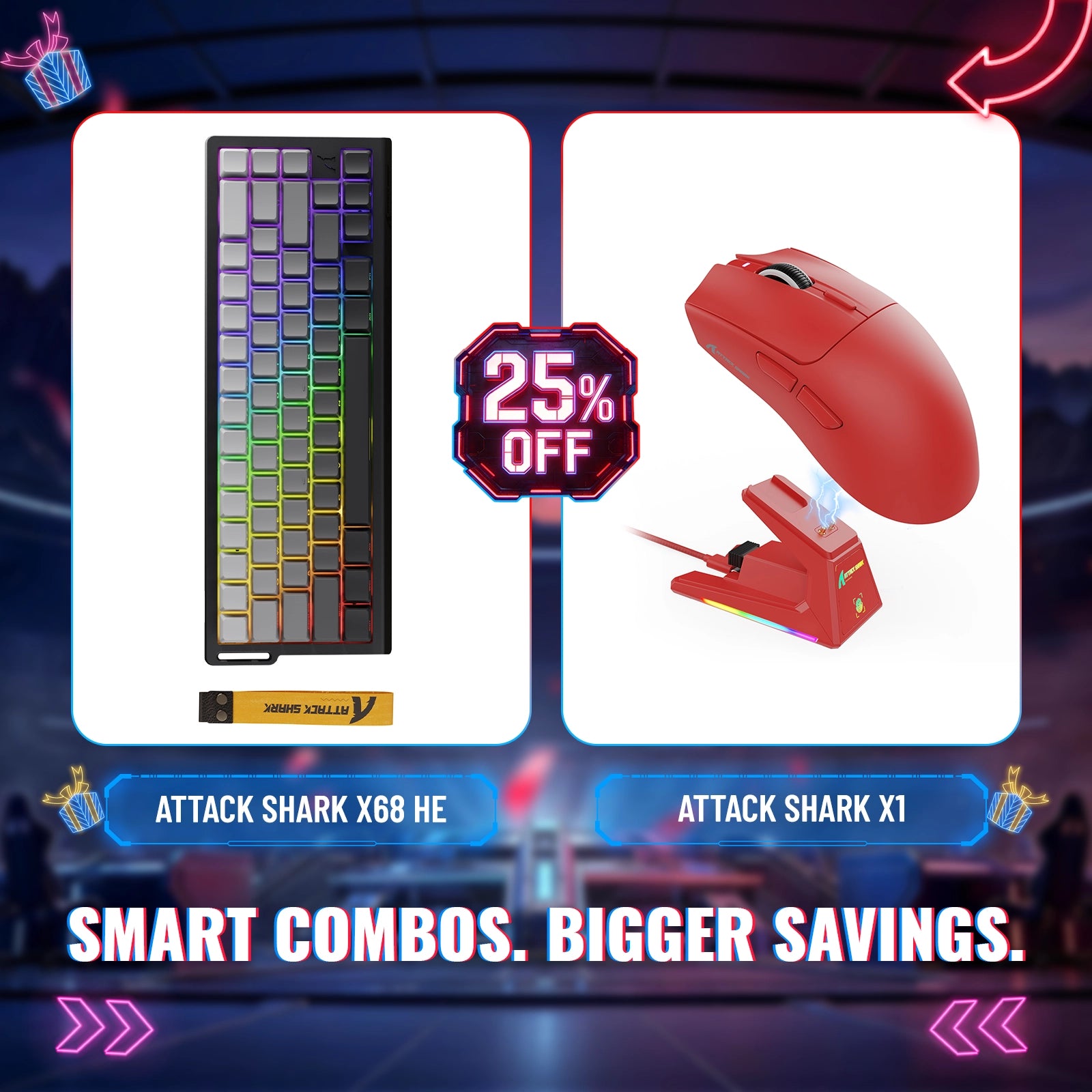 Teclado para jogos ATTACK SHARK X68HE Rapid Trigger + Mouse sem fio X1