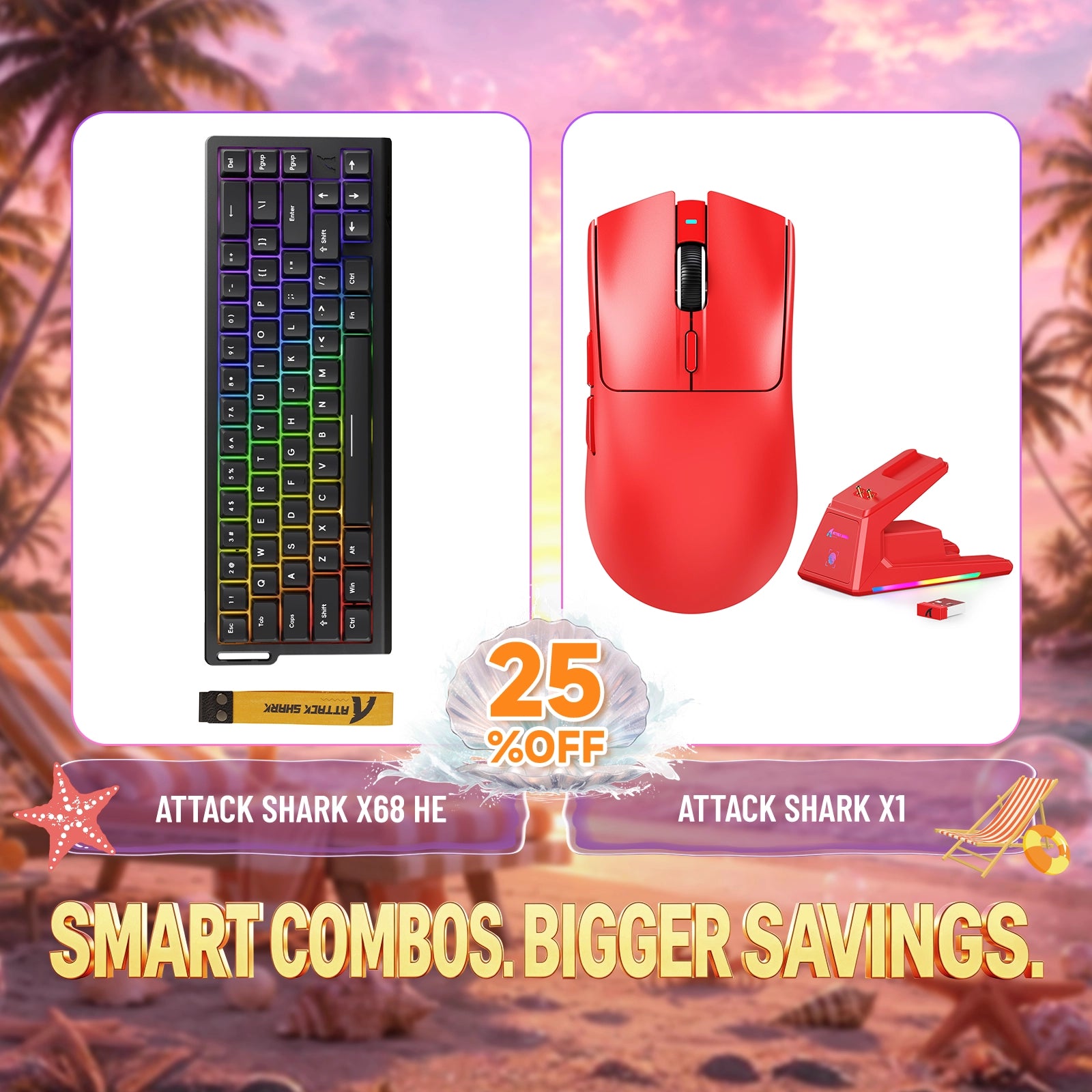 ATTACK SHARK X68HE Klawiatura z szybkim wyzwalaczem + zestaw bezprzewodowej myszy do gier X1