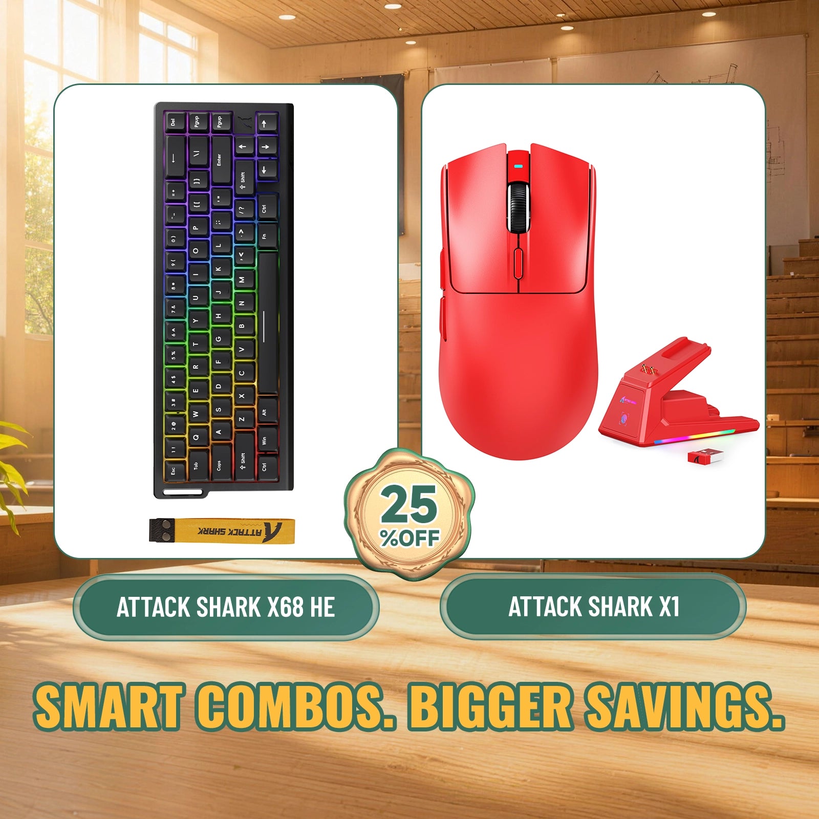 Paquete ATTACK SHARK X68HE teclado Rapid Trigger + ratón para juegos inalámbrico X1
