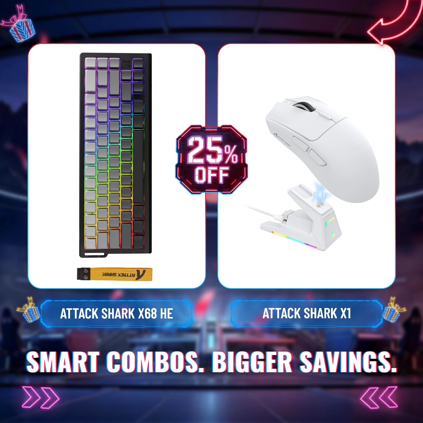 Teclado para jogos ATTACK SHARK X68HE Rapid Trigger + Mouse sem fio X1