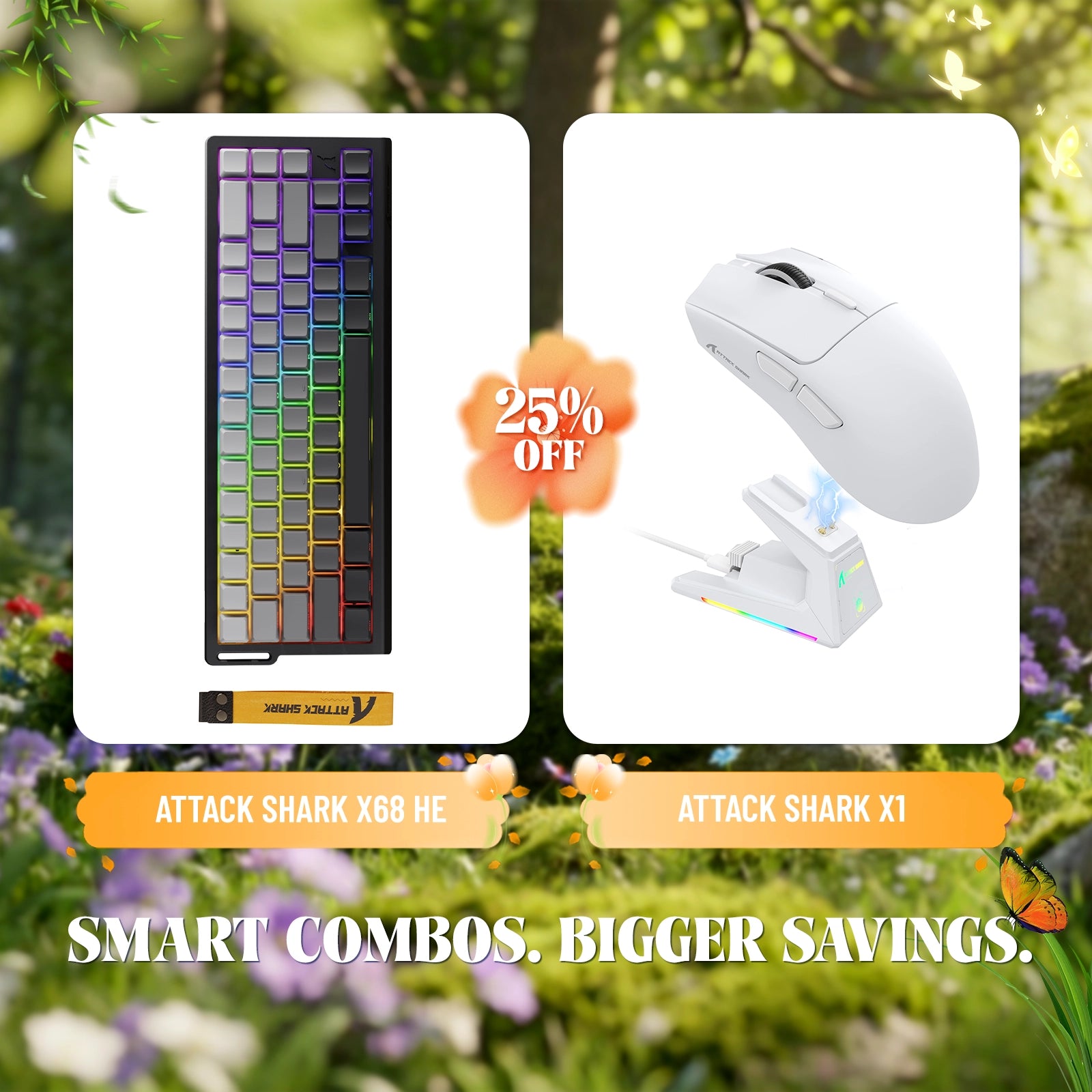 ATTACK SHARK X68HE Rapid Trigger-Tastatur + X1 Wireless Gaming-Maus im Bundle