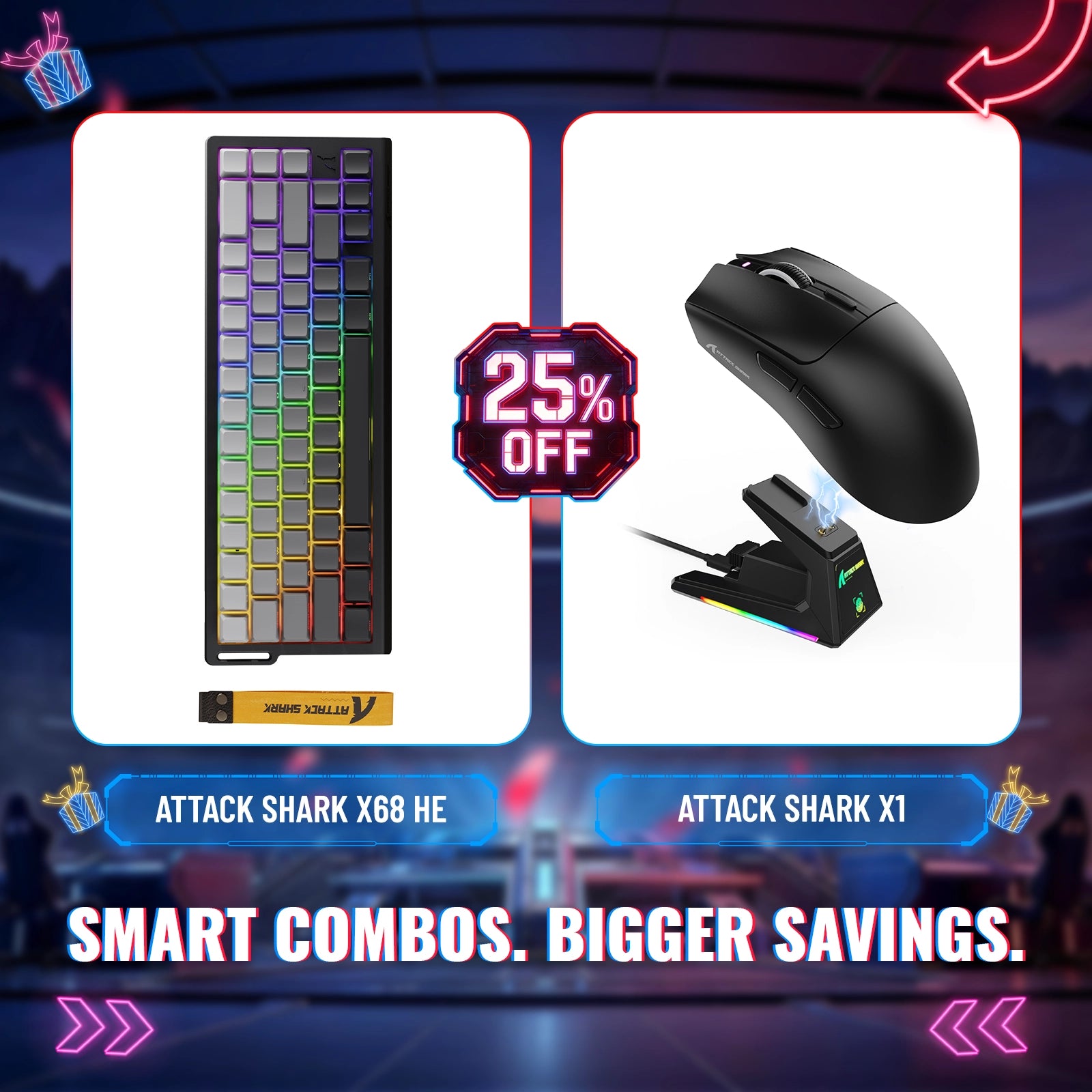 Teclado para jogos ATTACK SHARK X68HE Rapid Trigger + Mouse sem fio X1