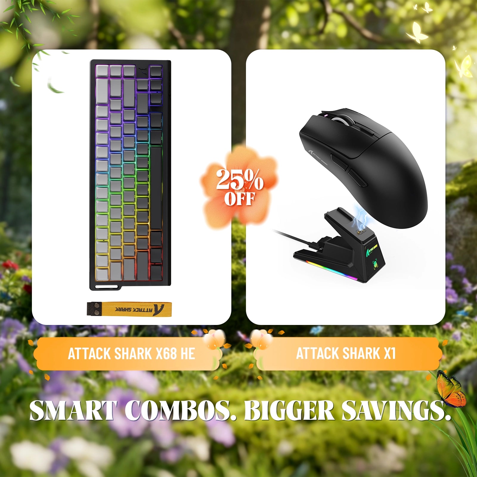 ATTACK SHARK X68HE Rapid Trigger-Tastatur + X1 Wireless Gaming-Maus im Bundle