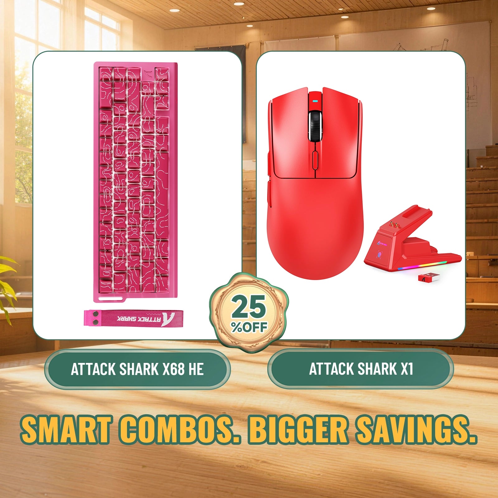 Paquete ATTACK SHARK X68HE teclado Rapid Trigger + ratón para juegos inalámbrico X1