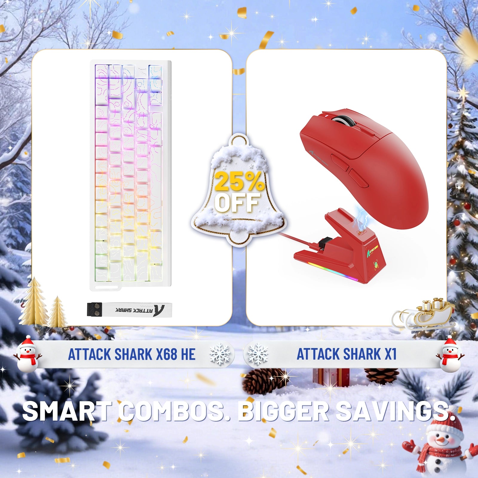 Paquete de teclado de disparo rápido ATTACK SHARK X68HE + ratón inalámbrico para juegos X1