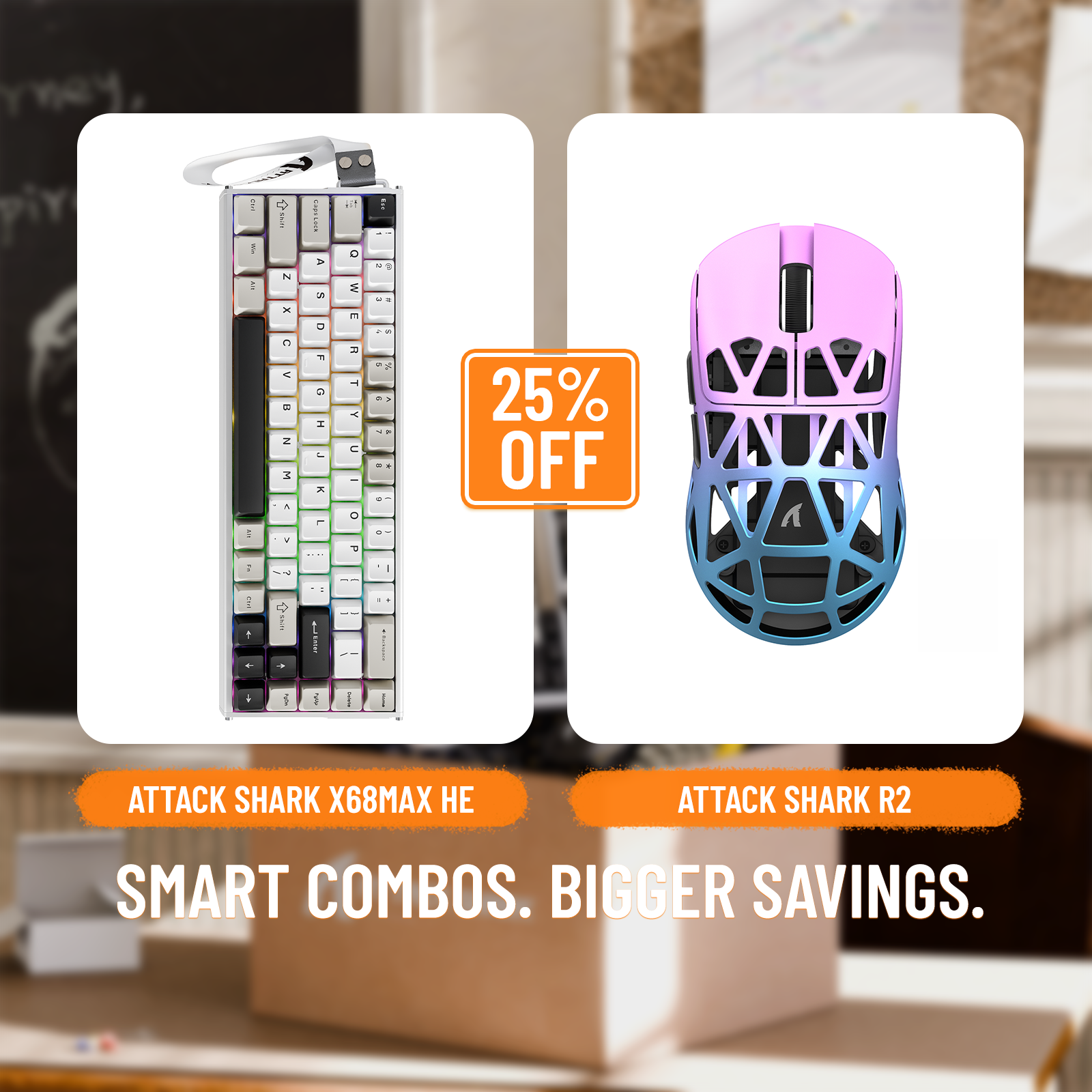 Pack clavier en aluminium à déclenchement rapide ATTACK SHARK X68MAX HE + souris de jeu sans fil en alliage de magnésium R2