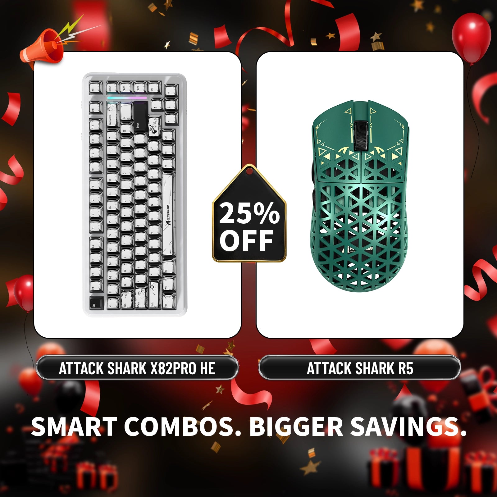 ATTACK SHARK X82PRO HE Rapid Trigger-Tastatur + R5 Carbon Fiber Wireless Gaming-Maus im Bundle