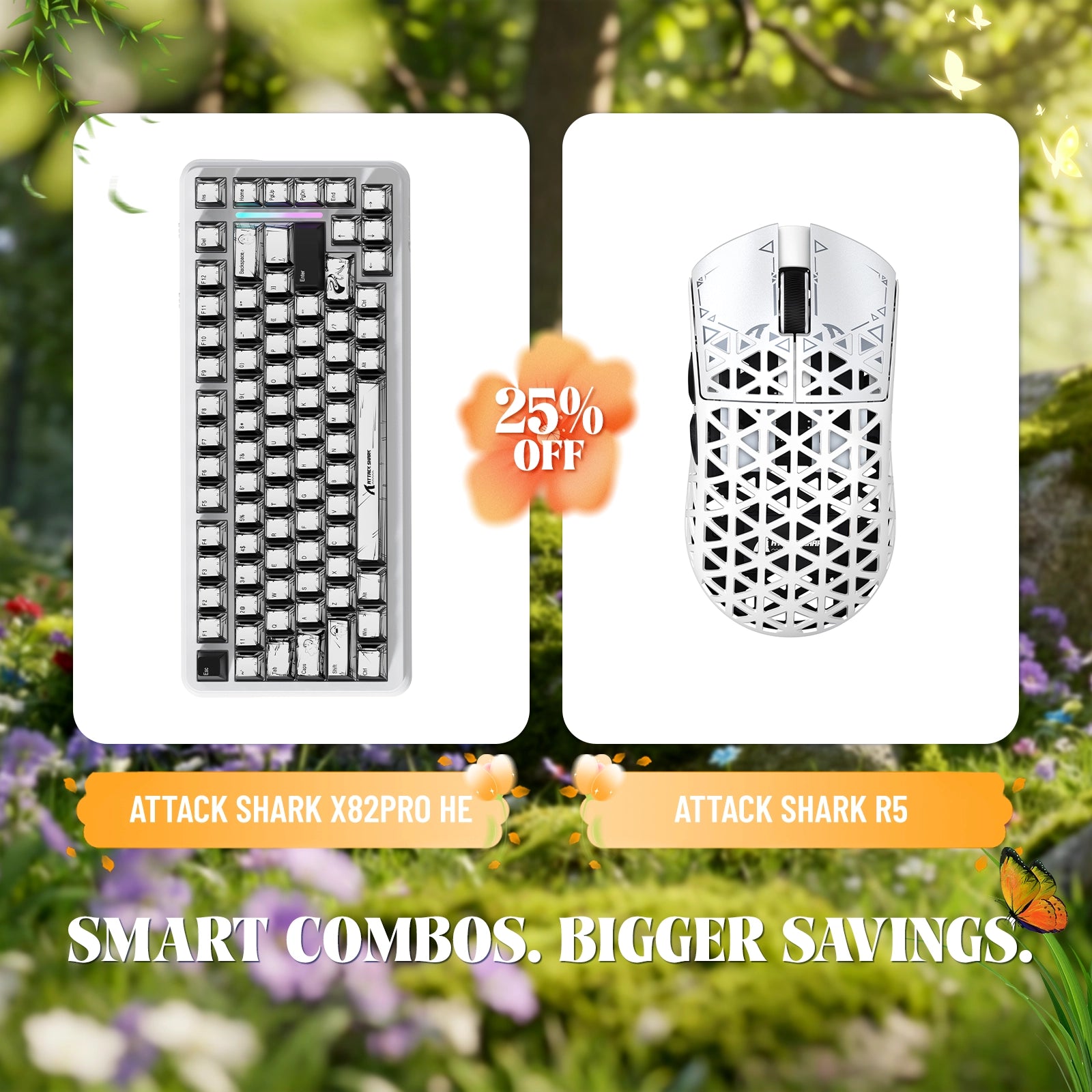 ATTACK SHARK X82PRO HE Rapid Trigger Keyboard + R5 Carbon Fiber Wireless Gaming Mouse Bundle