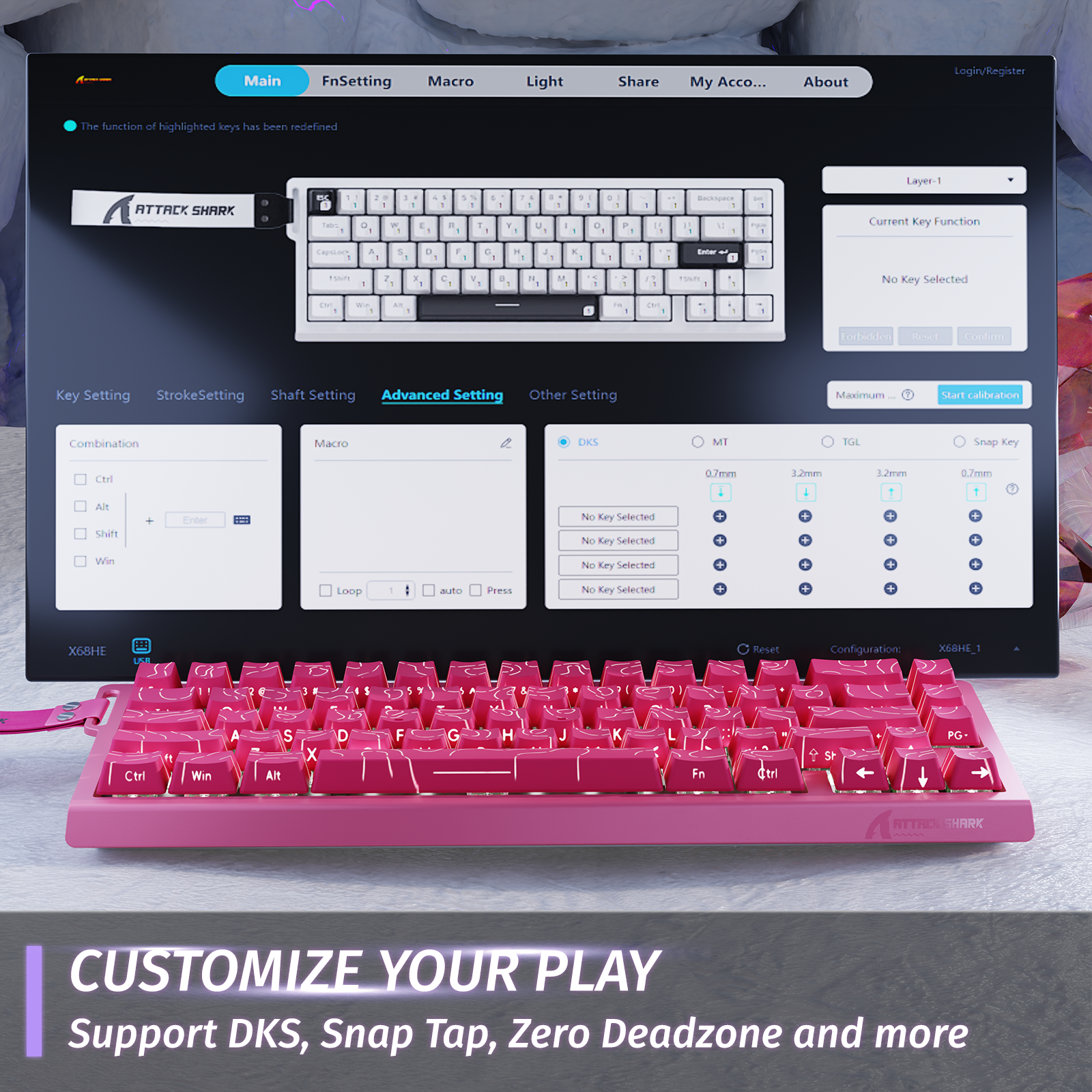 Clavier à déclenchement rapide ATTACK SHARK X68 HE avec interrupteur magnétique