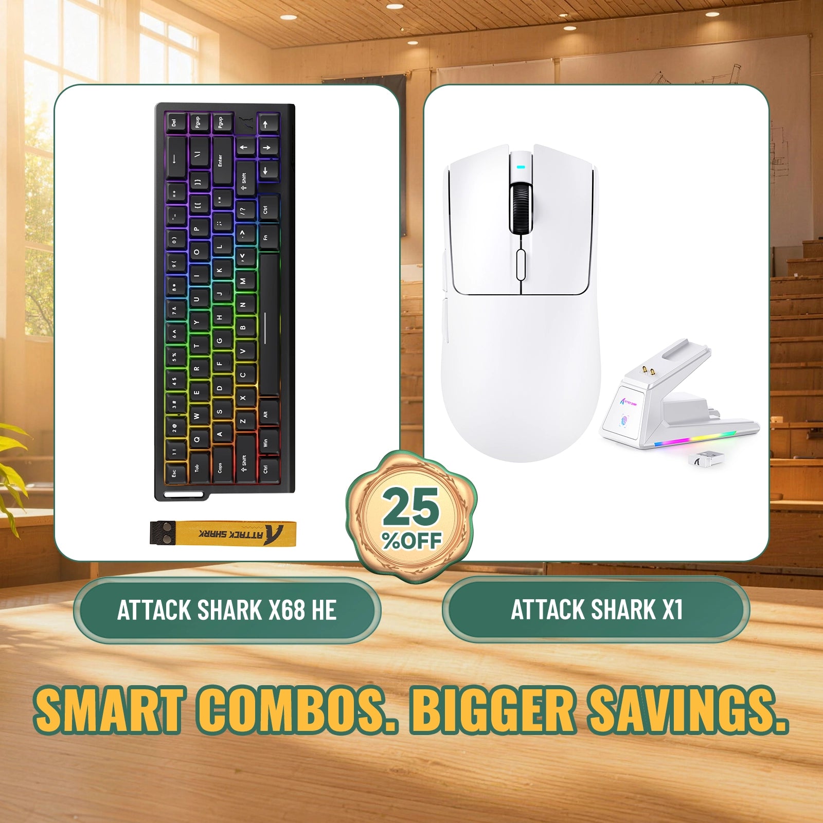 Paquete ATTACK SHARK X68HE teclado Rapid Trigger + ratón para juegos inalámbrico X1