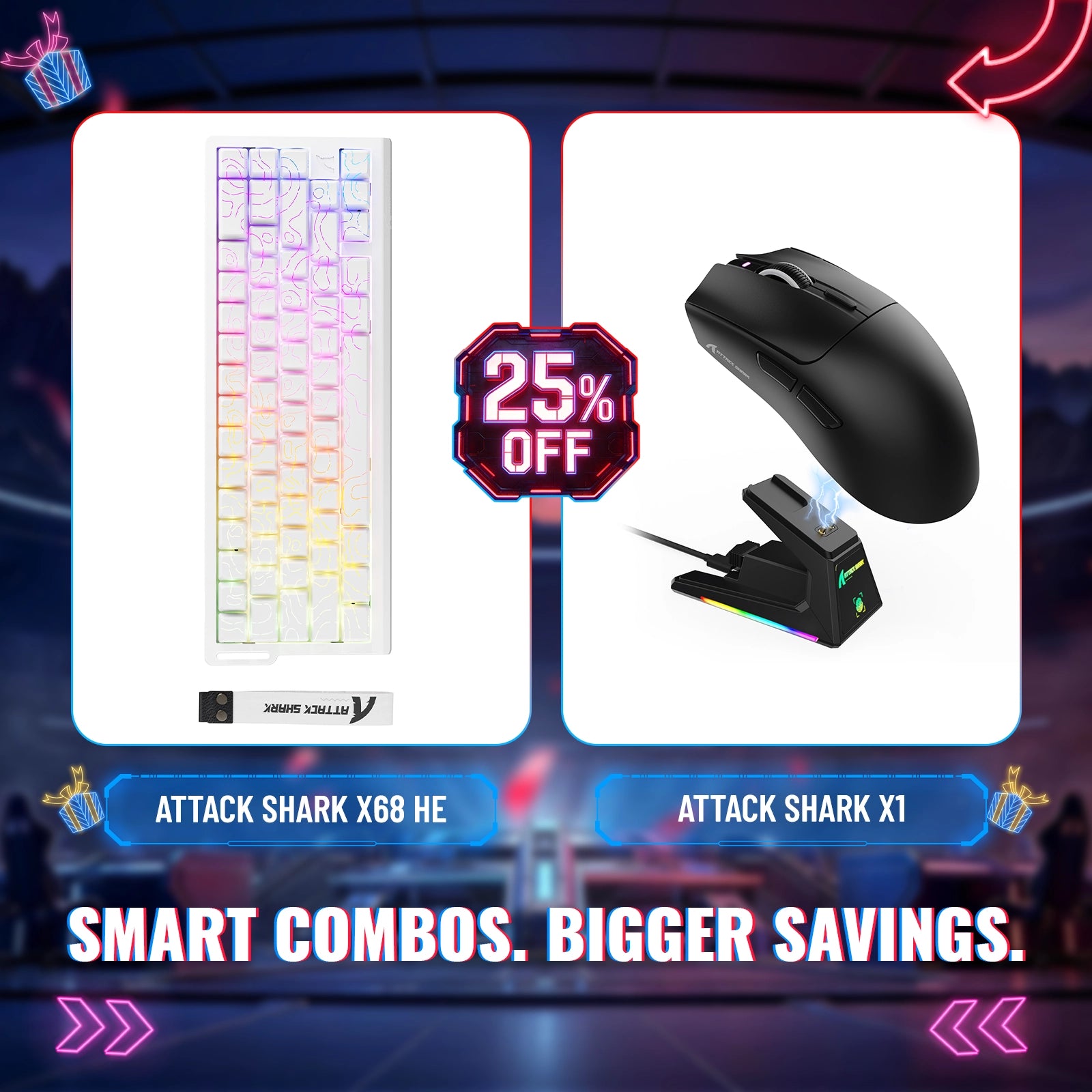 Teclado para jogos ATTACK SHARK X68HE Rapid Trigger + Mouse sem fio X1