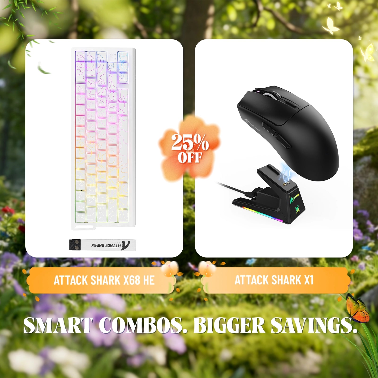 ATTACK SHARK X68HE Rapid Trigger-Tastatur + X1 Wireless Gaming-Maus im Bundle