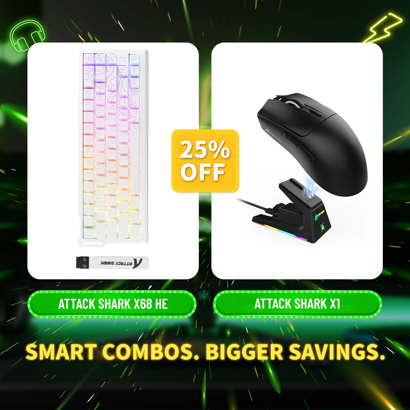 Pack clavier à déclenchement rapide ATTACK SHARK X68HE + souris de jeu sans fil X1