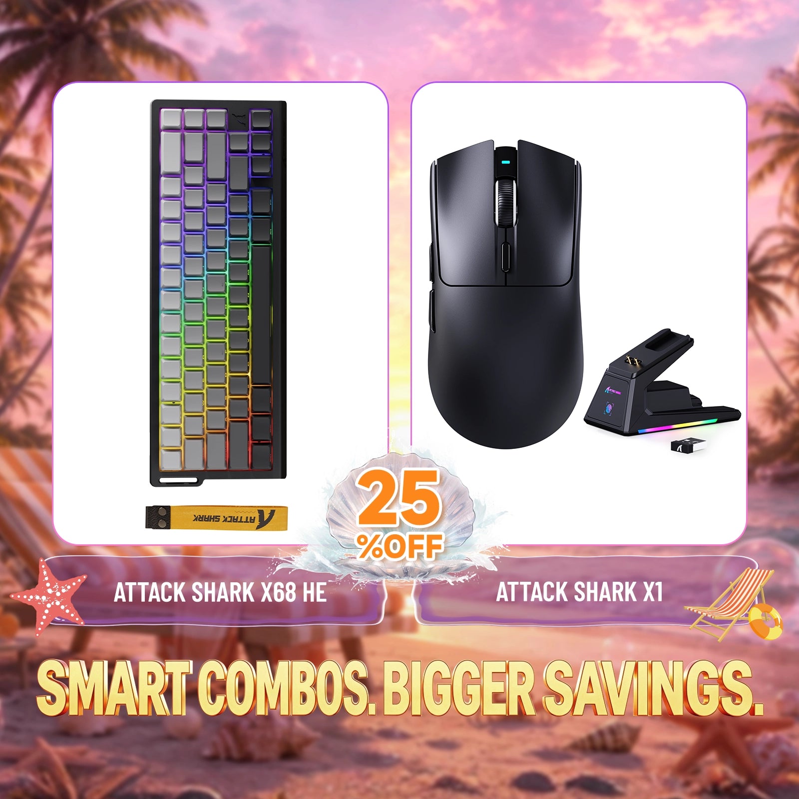ATTACK SHARK X68HE Klawiatura z szybkim wyzwalaczem + zestaw bezprzewodowej myszy do gier X1