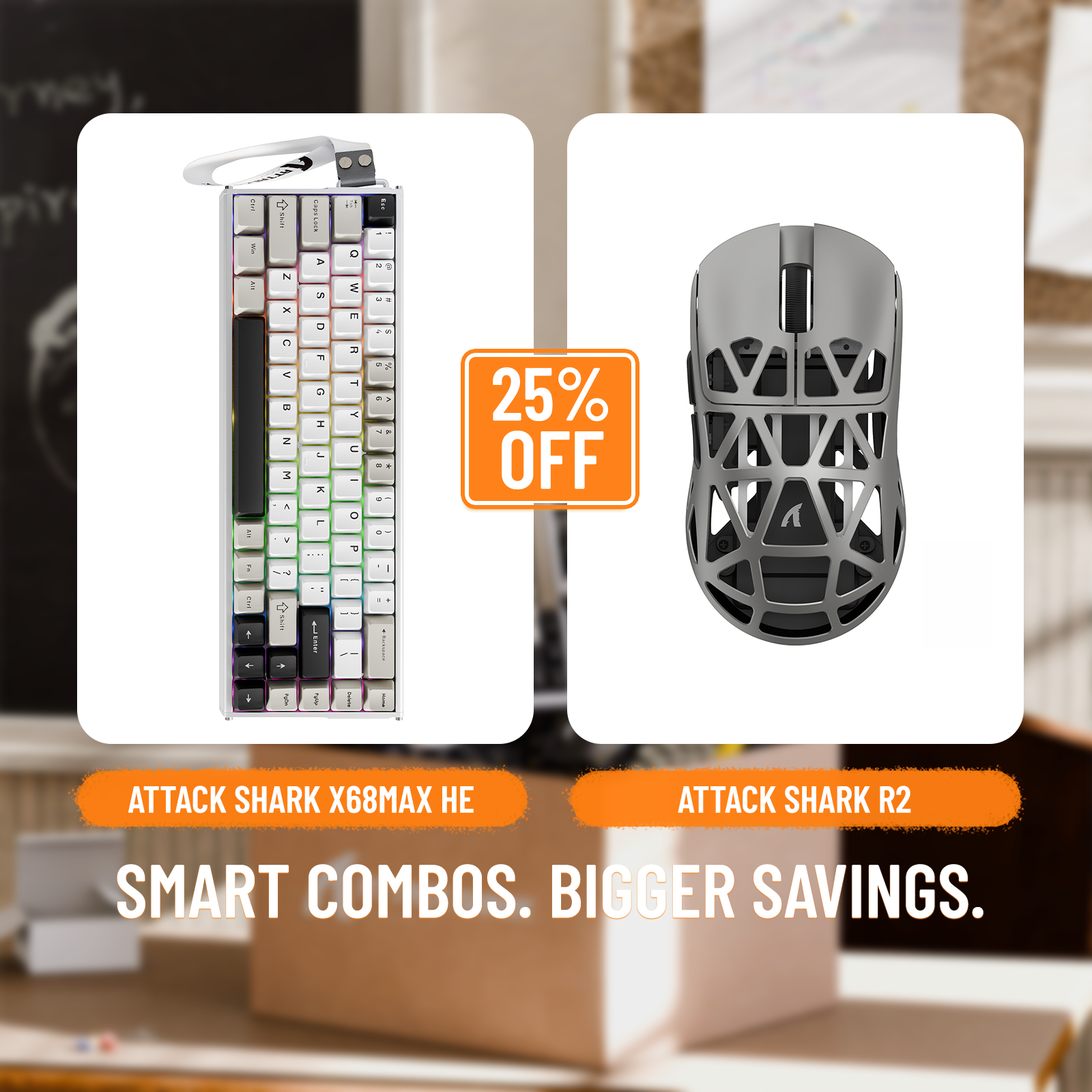 Pack clavier en aluminium à déclenchement rapide ATTACK SHARK X68MAX HE + souris de jeu sans fil en alliage de magnésium R2