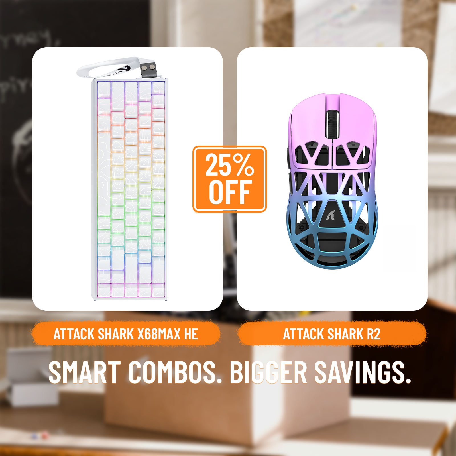 Pack clavier en aluminium à déclenchement rapide ATTACK SHARK X68MAX HE + souris de jeu sans fil en alliage de magnésium R2
