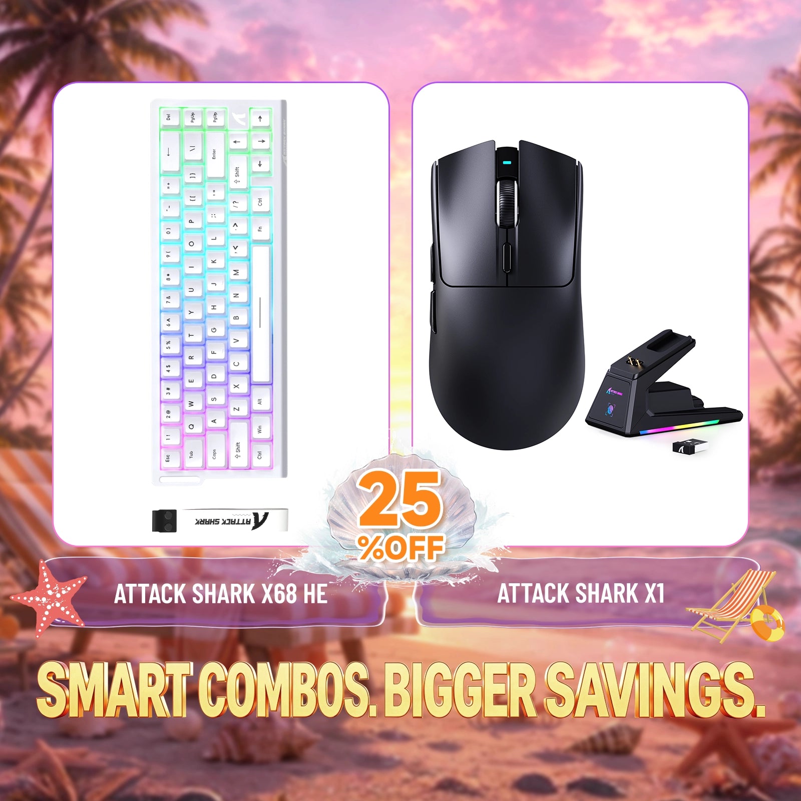 ATTACK SHARK X68HE Klawiatura z szybkim wyzwalaczem + zestaw bezprzewodowej myszy do gier X1