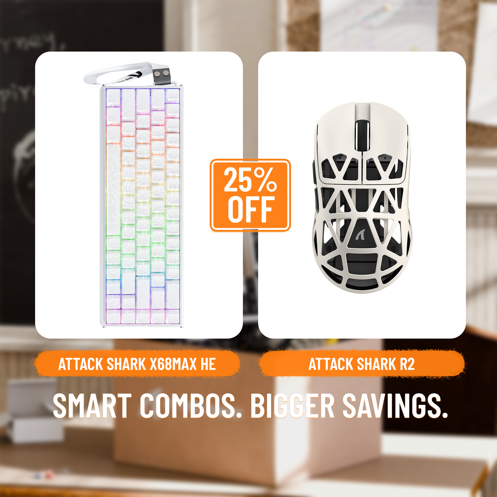 Pack clavier en aluminium à déclenchement rapide ATTACK SHARK X68MAX HE + souris de jeu sans fil en alliage de magnésium R2