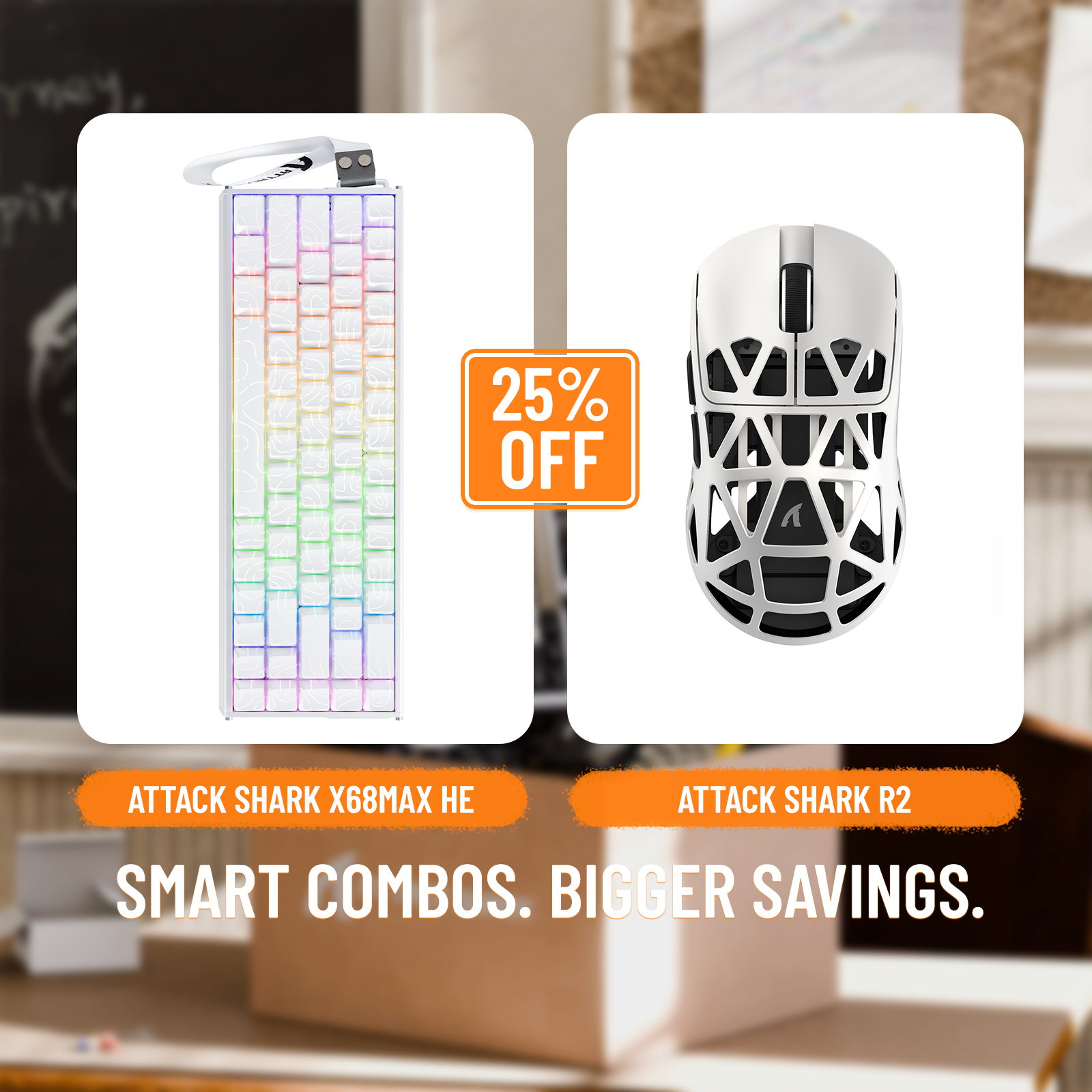 Pack clavier en aluminium à déclenchement rapide ATTACK SHARK X68MAX HE + souris de jeu sans fil en alliage de magnésium R2