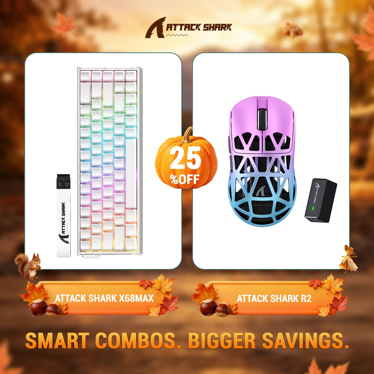Ensemble clavier en aluminium ATTACK SHARK X68 MAX HE à déclenchement rapide + souris gaming sans fil R2 en alliage de magnésium