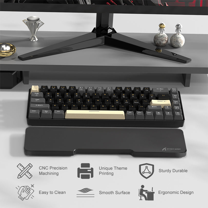 ATTACK SHARK Black Acrylic Wrist Rest with keyboard, ergonomic design, CNC precision machining for wrist support
