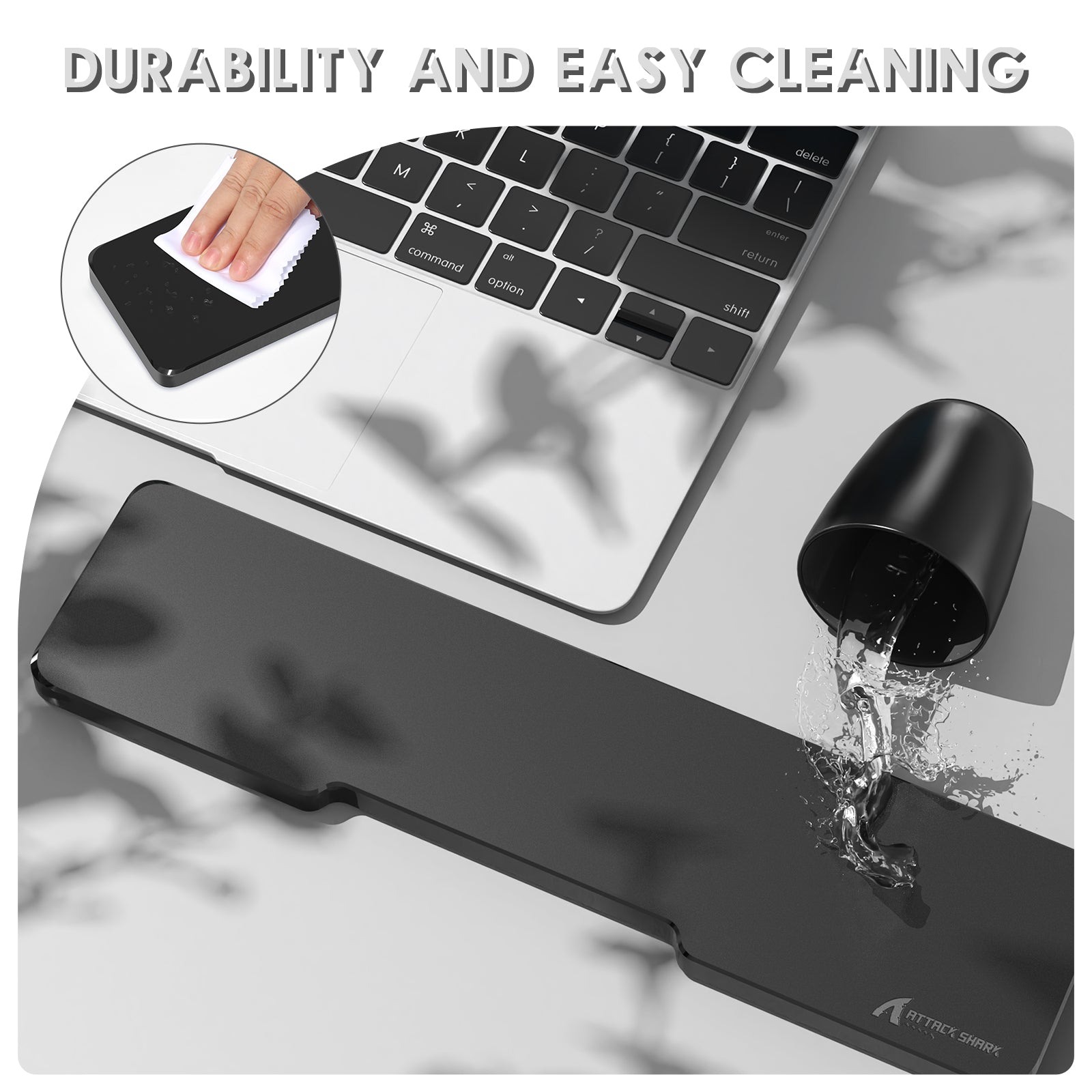 ATTACK SHARK black acrylic wrist rest, durable and easy to clean for keyboard support