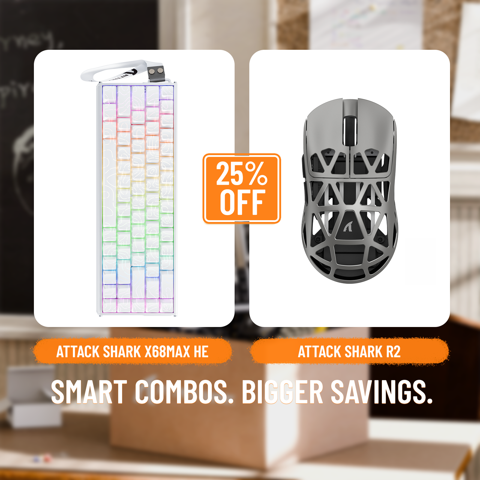 Pack clavier en aluminium à déclenchement rapide ATTACK SHARK X68MAX HE + souris de jeu sans fil en alliage de magnésium R2