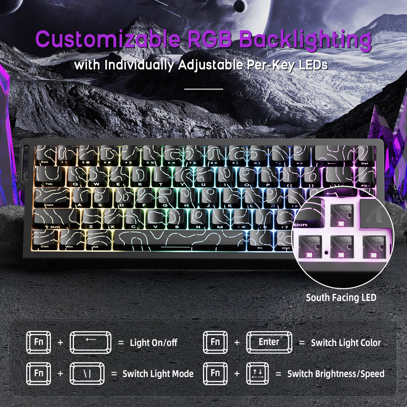 ATTACK SHARK X68HE Magnetic Keyboard - Black, Customizable RGB Backlighting, 60% layout, and individual per-key LEDs